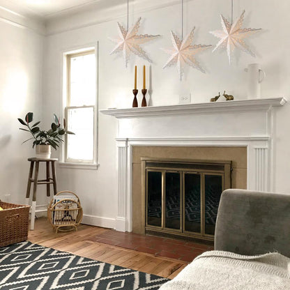 Quasimoon Pizzelle Paper Star Lantern (24-Inch, White, Holiday Spirit Snowflake Design) - Great With or Without Lights - Holiday Snowflake Decorations - AsianImportStore.com - B2B Wholesale Lighting and Decor