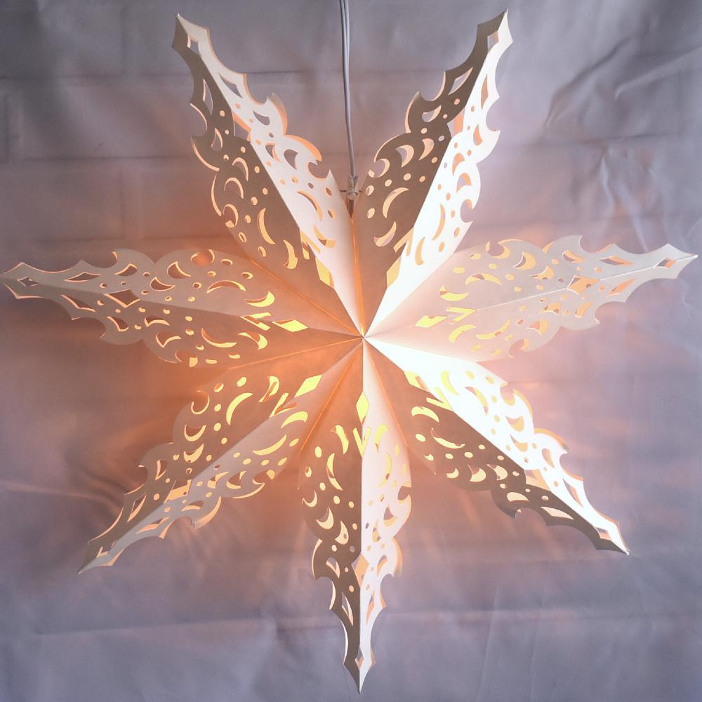Quasimoon Pizzelle Paper Star Lantern (24-Inch, White, North Star Snowflake Design) - Great With or Without Lights - Holiday Snowflake Decorations - AsianImportStore.com - B2B Wholesale Lighting and Decor