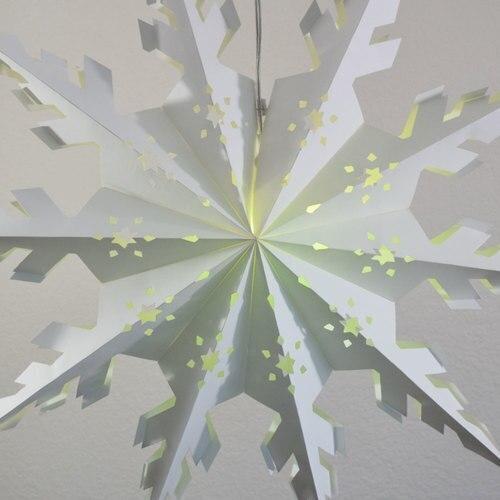 3-PACK + Cord | White Winter Peppermint 32" Pizzelle Designer Illuminated Paper Star Lanterns and Lamp Cord Hanging Decorations - AsianImportStore.com - B2B Wholesale Lighting and Decor