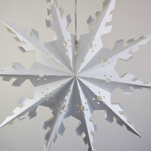 3-PACK + Cord | White Winter Peppermint 24" Pizzelle Designer Illuminated Paper Star Lanterns and Lamp Cord Hanging Decorations - AsianImportStore.com - B2B Wholesale Lighting and Decor