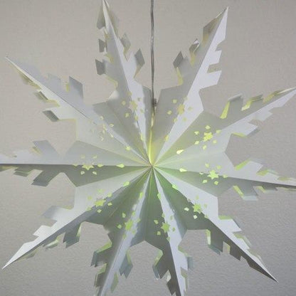 3-PACK + Cord | White Winter Peppermint 24" Pizzelle Designer Illuminated Paper Star Lanterns and Lamp Cord Hanging Decorations - AsianImportStore.com - B2B Wholesale Lighting and Decor