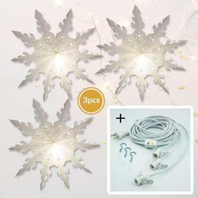 3-PACK + Cord | White Winter Peppermint 32" Pizzelle Designer Illuminated Paper Star Lanterns and Lamp Cord Hanging Decorations - AsianImportStore.com - B2B Wholesale Lighting and Decor