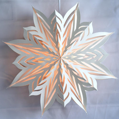 Quasimoon Pizzelle Paper Star Lantern (18-Inch, White, Raffica Snowflake Design) - Great With or Without Lights - Holiday and Snowflake Decorations - AsianImportStore.com - B2B Wholesale Lighting and Decor