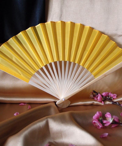 9" Yellow Silk Hand Fans for Weddings (10 Pack) - AsianImportStore.com - B2B Wholesale Lighting and Decor