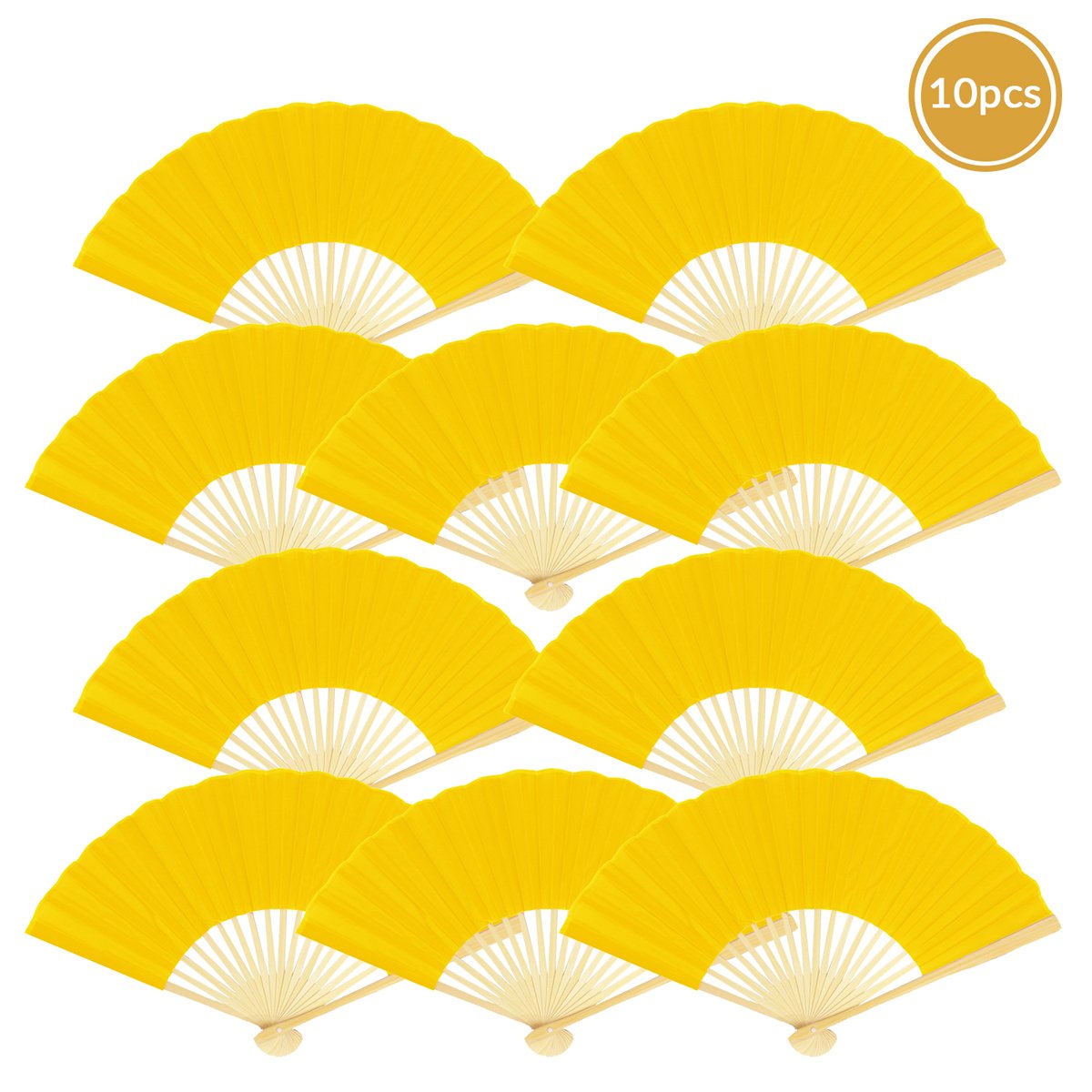 9" Yellow Silk Hand Fans for Weddings (10 Pack) - AsianImportStore.com - B2B Wholesale Lighting and Decor