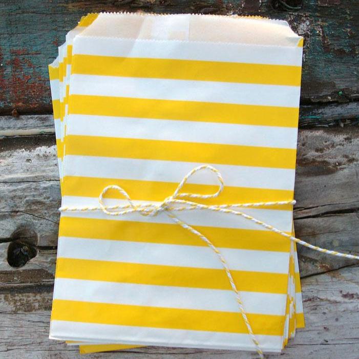 Yellow Stripe Paper Treat Bags - (12 PCS) - AsianImportStore.com - B2B Wholesale Lighting and Decor