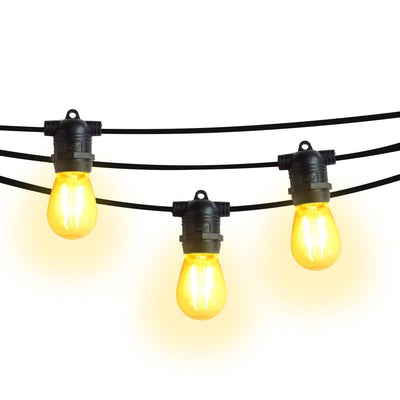 24 Socket Multi-Color Outdoor Commercial String Light Set, 54 FT Black Cord w/ 2-Watt Shatterproof LED Bulbs, Weatherproof SJTW