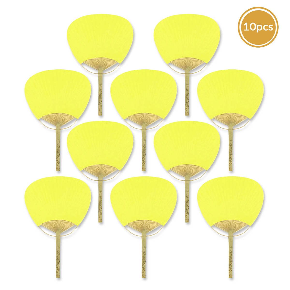 9" Yellow Paddle Paper Hand Fans for Weddings (10 Pack) - AsianImportStore.com - B2B Wholesale Lighting and Decor